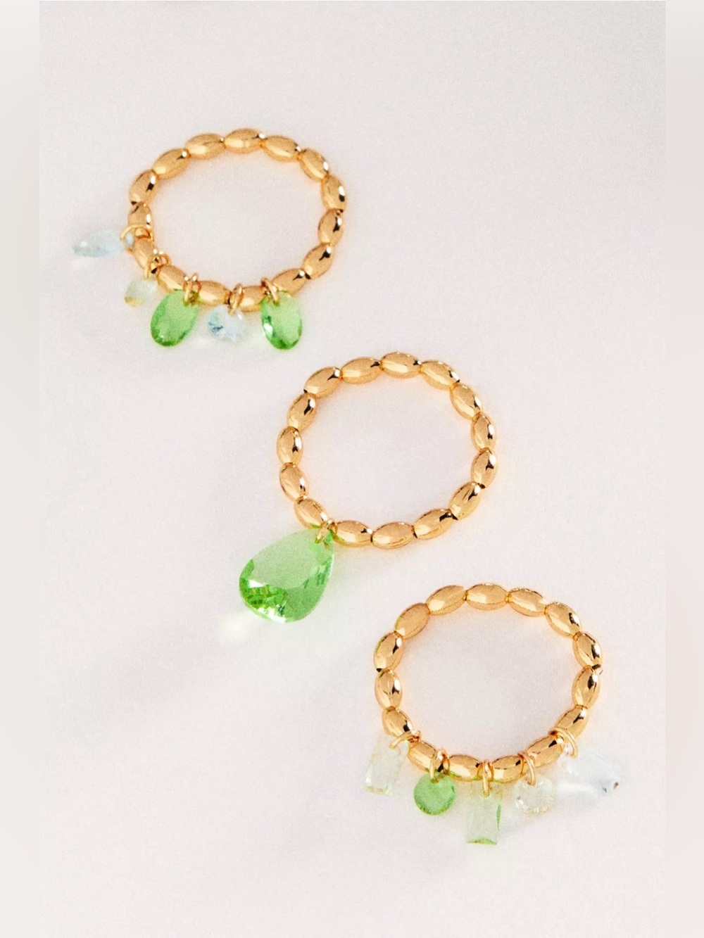 NWT Anthropologie Crystal Stretch Rings, Green, Set of 3